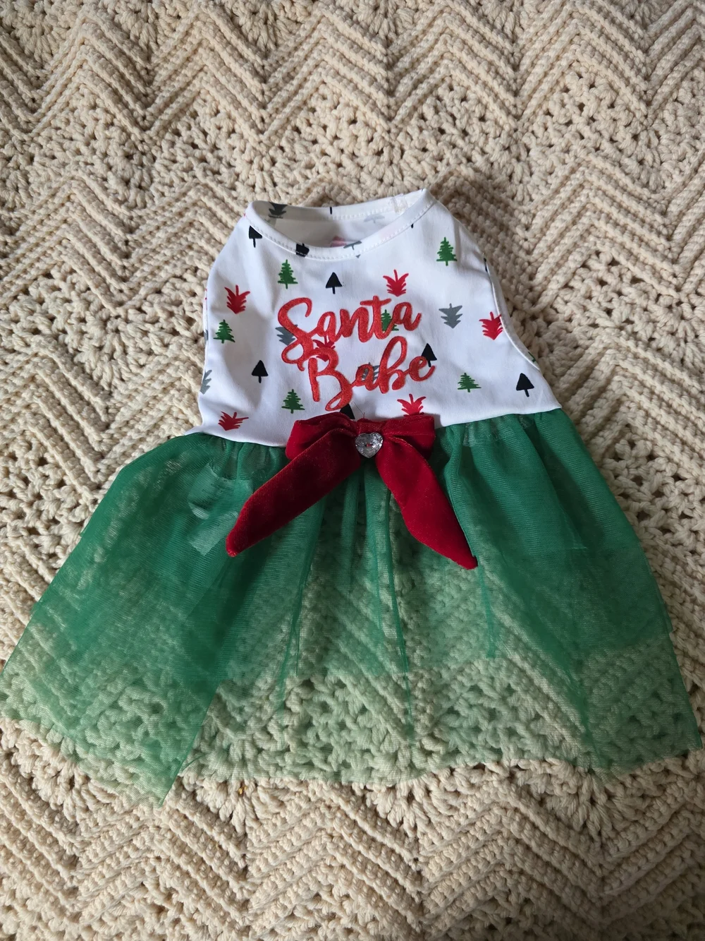 Santa Babe White & Green Holiday Tulle Dress